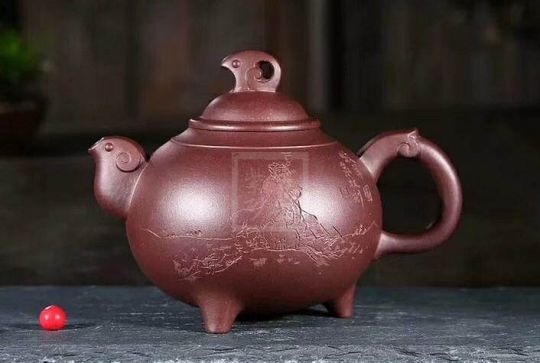 《三陽(yáng)開(kāi)泰》宜興紫砂壺助理工藝美術(shù)師手工底槽青