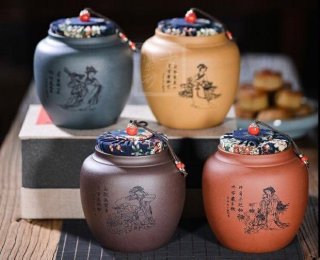 《四大美女茶葉罐》宜興紫砂壺手工紫泥，段泥，紅清水泥，天青泥茶壺具