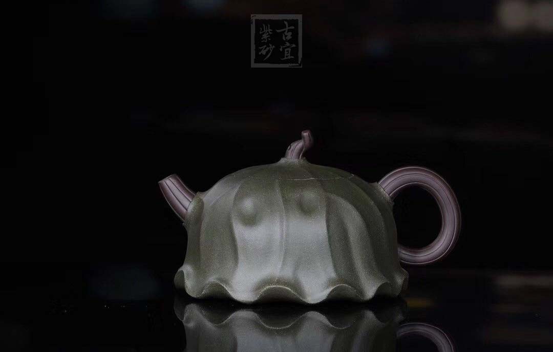 《荷葉》宜興名家紫砂壺工藝美術(shù)師手工民國(guó)綠，紫泥功夫茶具茶壺家用